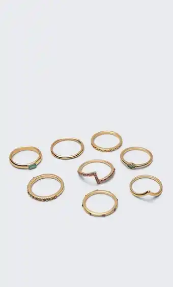 Set 8 anillos finos cristal color