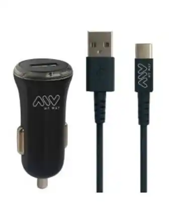 ferrOkey Pack cargador coche usb tipo c 2a 15,6x8x3cm abs negro myway oferta