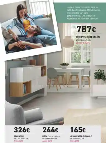 Merkamueble Composición Salón, Aparador, Mesa, Mesa Centro Elevable oferta