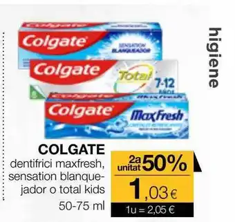 Plusfresc 2a Unitat 50% Colgate Dentifrici Maxfresh Sensation Blanque-jador O Total Kids oferta