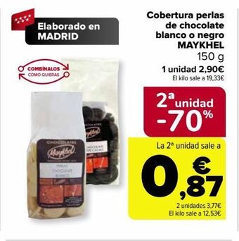 Carrefour Cobertura perlas de chocolate blanco o negro maykhel oferta
