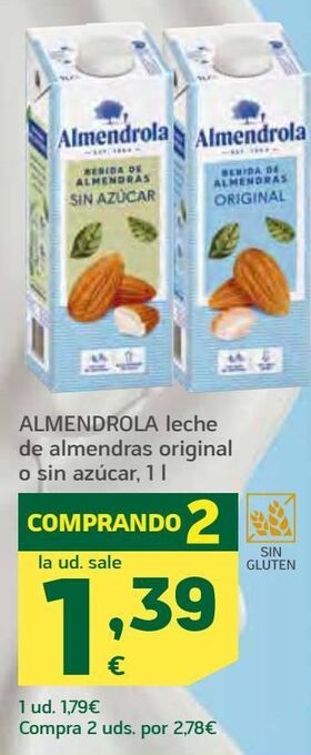 HiperDino Almendrola leche de almendras original o sin azúcar oferta