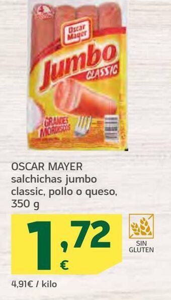 HiperDino Oscar mayer salchichas jumbo classic, pollo o queso oferta