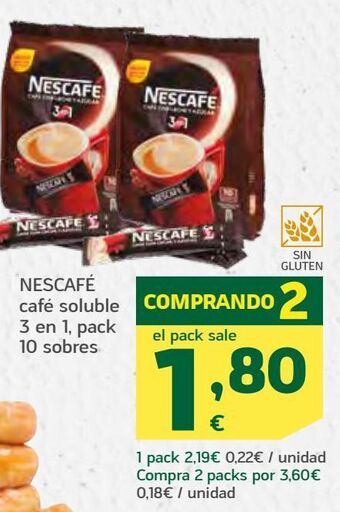 HiperDino Nescafé café soluble 3 en 1, pack 10 sobres oferta