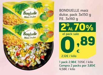HiperDino Bonduelle maíz dulce, pack 3 oferta