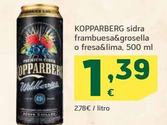 HiperDino Kopparberg sidra frambuesa&grosella o fresa&lima oferta