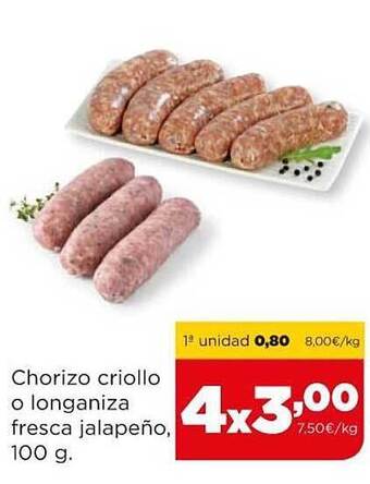 Alimerka Chorizo Criollo O Longaniza Fresca Jalapeño 100 G oferta