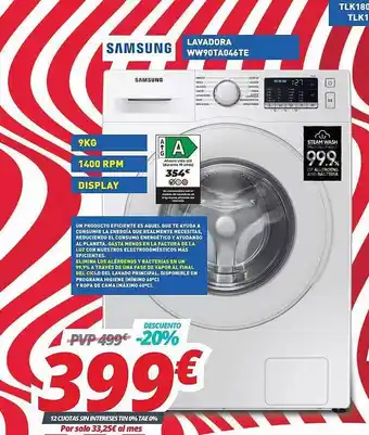 Mi electro Samsung Lavadora Ww90ta046te oferta