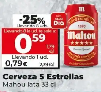 Dia Mahou Cerveza 5 Estrellas lata 33 cl 1 ud. oferta