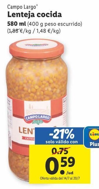 Lidl Lentejas cocidas campo largo oferta