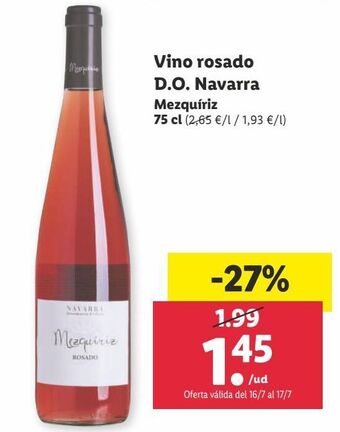 Lidl Vino rosado mezquiriz oferta