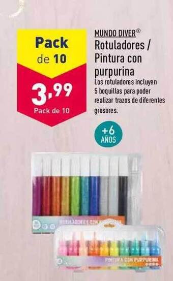 ALDI Mundo Diver Rotuladores Pintura Con Purpurina oferta