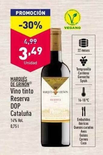 ALDI Marqués De Griñón Vino Tinto Reserva Dop Cataluna oferta