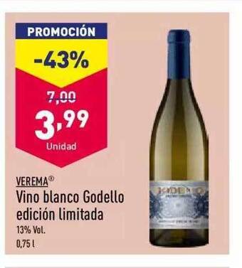 ALDI Verema Vino Blanco Godello Edición Limitada oferta