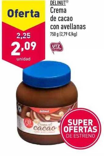 ALDI Delinut Crema De Cacao Con Avellanas oferta