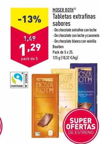 ALDI Moser Roth Tabletas Extrafinas Sabores oferta