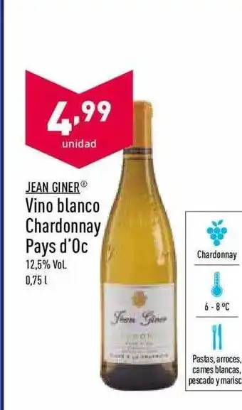 ALDI Jean Giner Vino Blanco Chardonnay Pays D'oc oferta