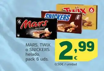 HiperDino Mars Twix O Snickers Helado oferta