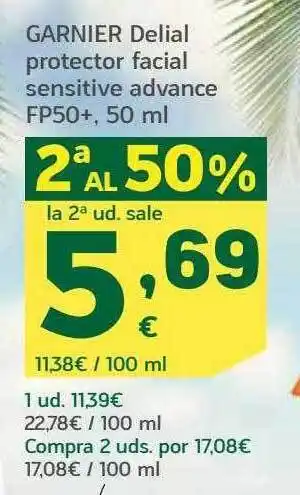 HiperDino Garnier Delial Protector Facial Sensitive Advance Fp50+ oferta
