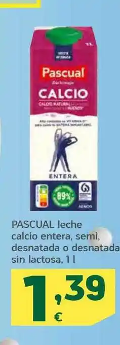 HiperDino Pascual Leche Calcio Entera Semi Desnatada O Desnatada Sin Lactosa oferta