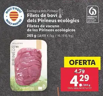 Lidl Ecològica Dels Pirineus Filetes De Vacuno De Los Pirineos Ecológicos oferta