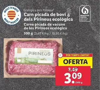 Lidl Ecològica Dels Pirineus Carne Picada De Vacuno De Los Pirineos Ecológica oferta