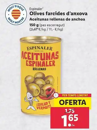 Lidl Espinaler Aceitunas Rellenas De Anchoa oferta