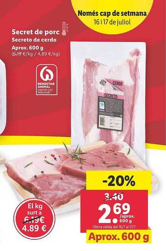 Lidl Secreto De Cerdo oferta