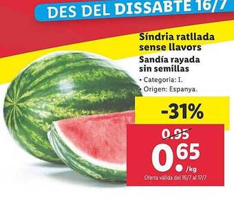 Lidl Sandía Rayada Sin Semillas oferta
