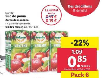 Lidl Solevita Zumo De Manzana oferta