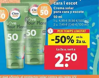 Lidl -50% En La 2a U Crema Solar Par Cara Y Escote oferta