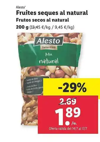 Lidl Alesto Frutos Secos Al Natural oferta