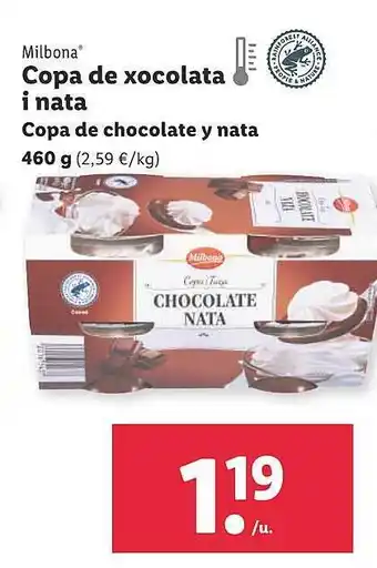 Lidl Milbona Copa De Chocolate Y Nata oferta