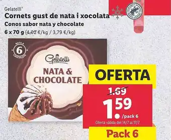 Lidl Gelatelli Conos Sabor Nata Y Chocolate oferta