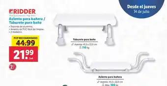 Lidl Ridder Asiento Para Bañera Taburete Para Baño oferta