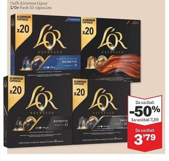 Sorli 2a Unitat -50% Cafè Diversos Tipus L'or Pack 20 Càpsules oferta