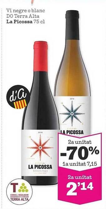 Sorli 2a Unitat -70% Vi Negre O Blanc Do Terra Alta La Picossa oferta