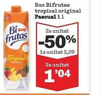 Sorli 2a Unitat -50% Suc Bifrutas Tropical Original Pascual oferta