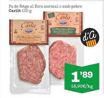 Sorli Pa De Fetge Al Forn Normal O Amb Pebre Carlit oferta