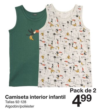 Zeeman Camiseta interior infantil Tallas 92-128 Algodón/poliéster Pack de 2 oferta