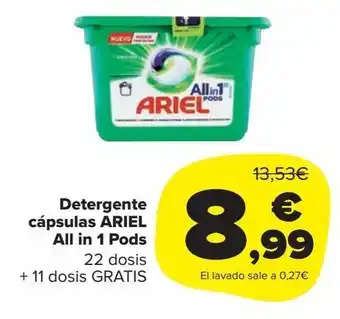 Carrefour Market Detergente cápsulas ariel all in 1 pods 22 dosis + 11 dosis gratis oferta
