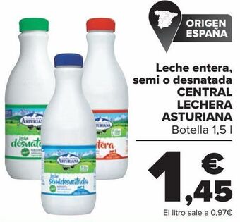 Carrefour Leche entera, semi o desnatada central lechera asturiana oferta