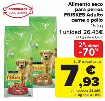 Carrefour Alimento seco para perros friskies adulto carne o pollo oferta