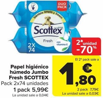 Carrefour Papel higiénico húmedo jumbo fresh scottex oferta