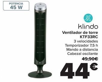 Carrefour Klindo ventilador de torre ktf33rc oferta