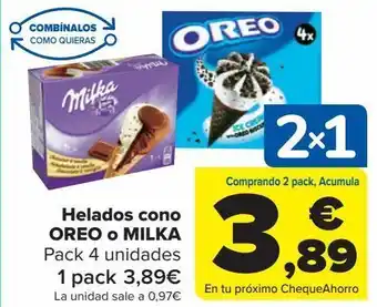 Carrefour Helados conos oreo o milka oferta
