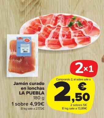 Carrefour Market Jamón curado en lonchas la puebla 180 g oferta