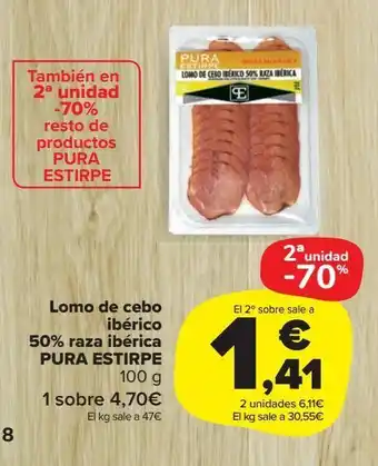 Carrefour Market Lomo de cebo ibérico 50% raza ibérica pura estirpe 100 g oferta