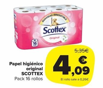Carrefour Market Papel higiénico original scottex pack 16 rollos oferta