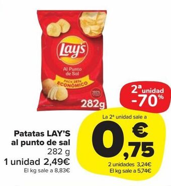Carrefour Market Patatas lay's al punto de sal 282 g oferta